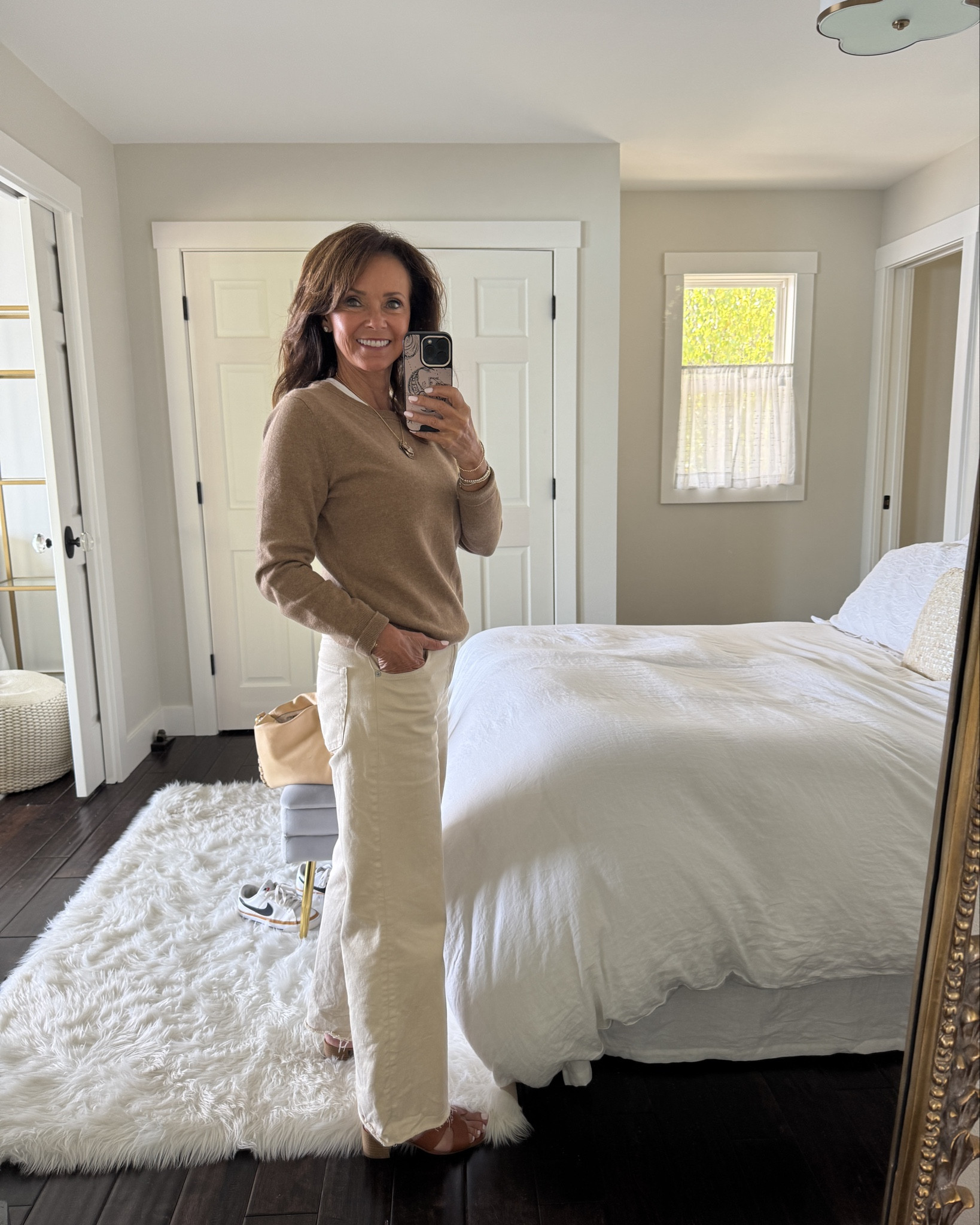 Classic pieces that last. Choose this classic cashmere Crewneck for your fall outfit. It never goes out of style. I layered  it with a white crew neck t-shirt and paired it with cream denim. This monochromatic look is also a plus for petite ladies! 
kimbentley fall outfit 

#LTKPetite #LTKOver40 #LTKGiftGuide