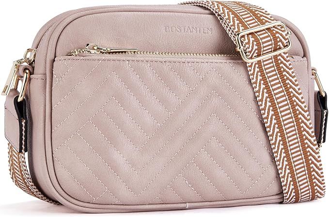 BOSTANTEN Quilted Crossbody Bags for Women Vegan Leather Purses Small Shoulder Handbags with Wide... | Amazon (US)