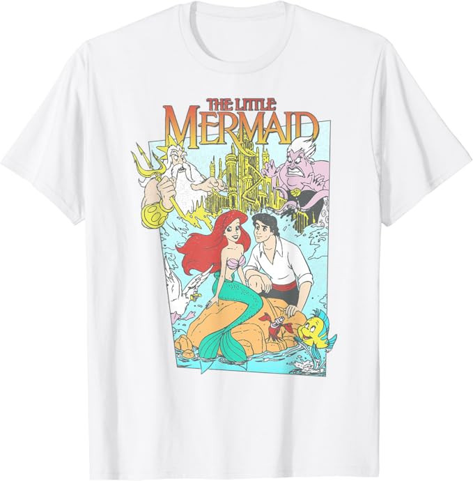 Disney The Little Mermaid Vintage Cover Graphic T-Shirt T-Shirt | Amazon (US)