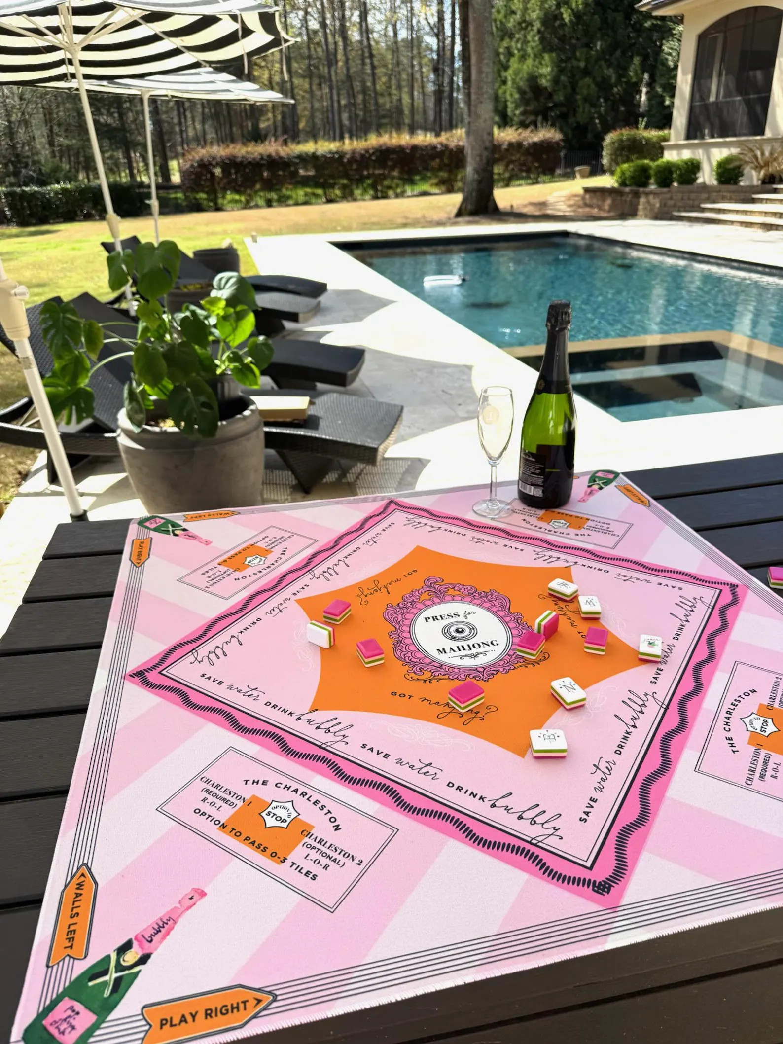 NEOPRENE Press for Mahjong Mat | Champagne & Mahj Collection | Table Mat 33”| Pink Orange Mahjo... | Etsy (Global)