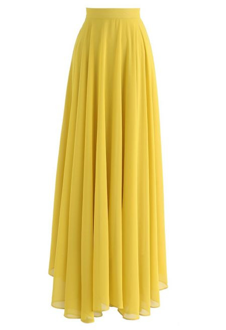 Timeless Favorite Chiffon Maxi Skirt in Mustard for Weddings & Resort Getaways | Chicwish