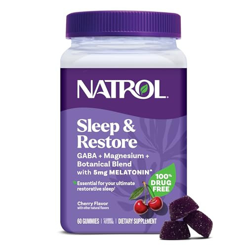 Natrol Sleep + Restore Magnesium Glycinate Blend Gummies with Melatonin 5mg - Calm Magnesium with GABA, Botanical Blend, Cherry Flavor, 60 Gummies | Amazon (US)