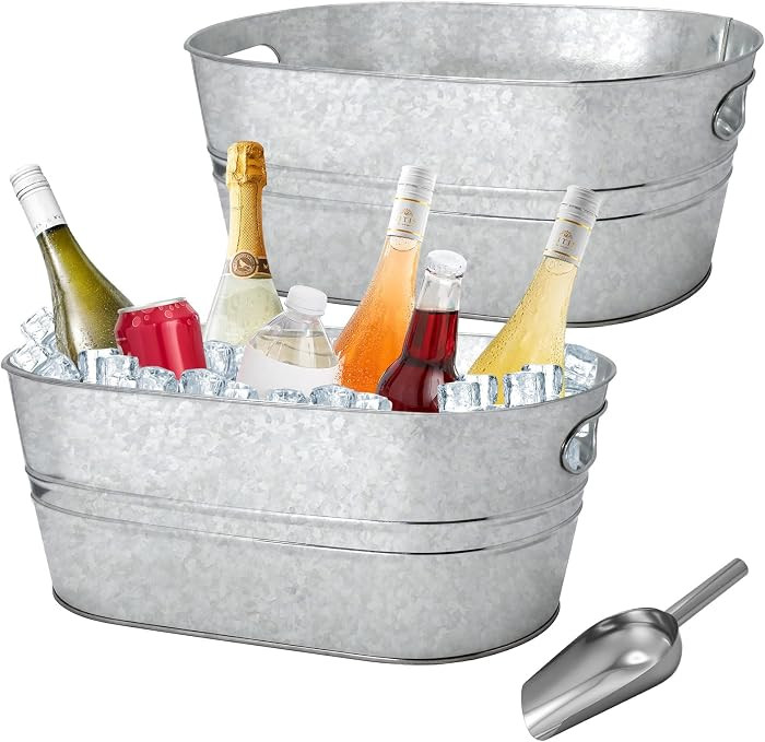 2 Pack 4 Gallon Galvanized Tub Ice Buckets for Parties Portable Beverage Tub Champagne Bucket Met... | Amazon (US)