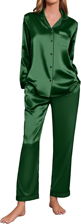 Ekouaer Silk Pajamas Women's Long Sleeve Sleepwear Satin Soft Button Down Loungewear Pjs Set S-XX... | Amazon (US)
