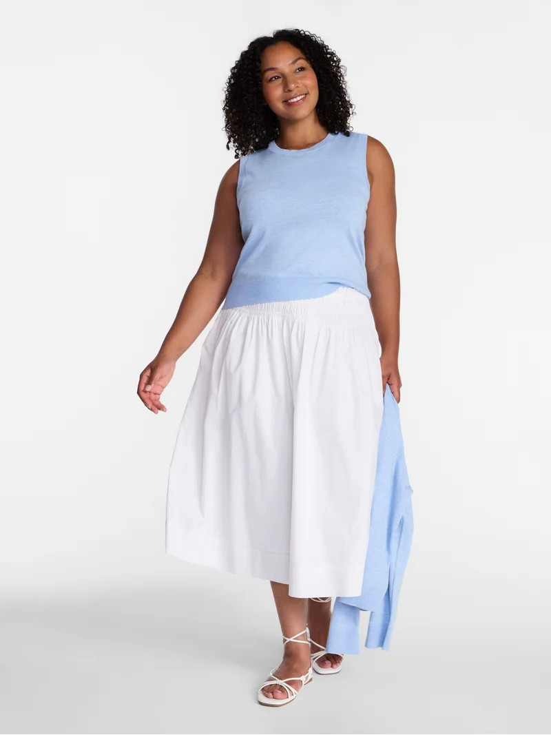 Time and Tru Women's Smocked Waist Cotton Midi Skirt, Sizes XS-XXXL | Walmart (US)