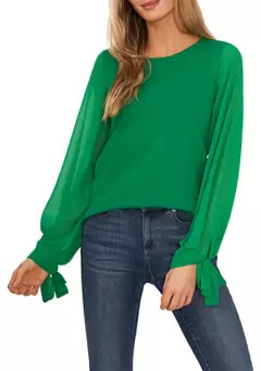 Women's Chiffon Pleated Long Sleeve Crew Neck Sweater | Belk