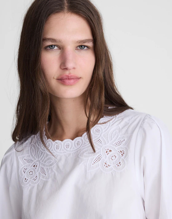 Embroidered Puff-Sleeve Top in Poplin | Madewell