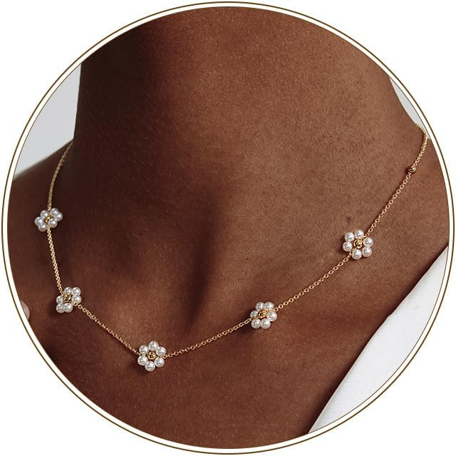 Gold Plated Pearl Layered Choker Necklace for Women Dainty Gold Necklace for Women as Daisy Flowe... | Amazon (US)