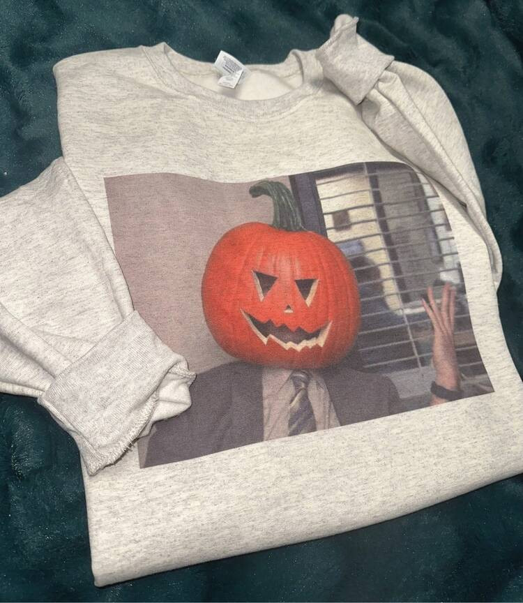 Fall Outfits For Women Halloween Graphic Tee Hoodie Pumpkin Head Dwight _Tshirt.Jpg  Spooky Pumpk... | SHEIN