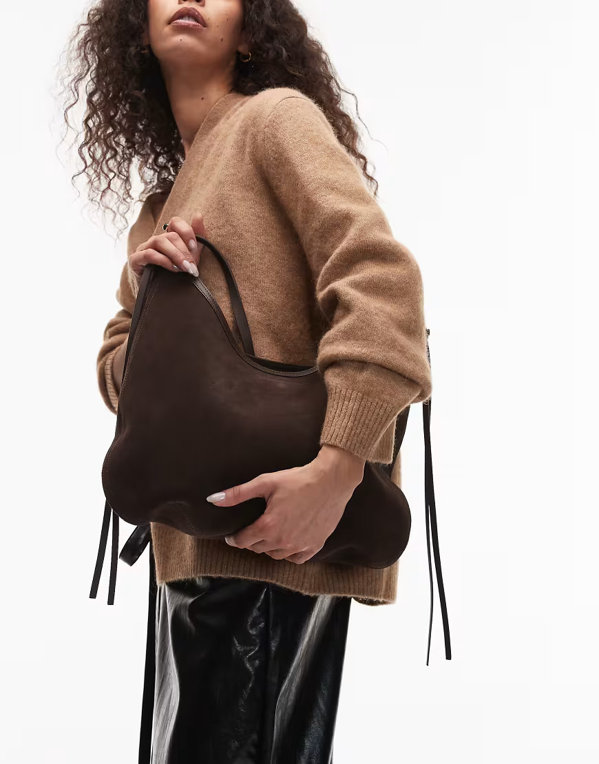 ARKET pure suede tassel shoulder bag in brown | ASOS (Global)