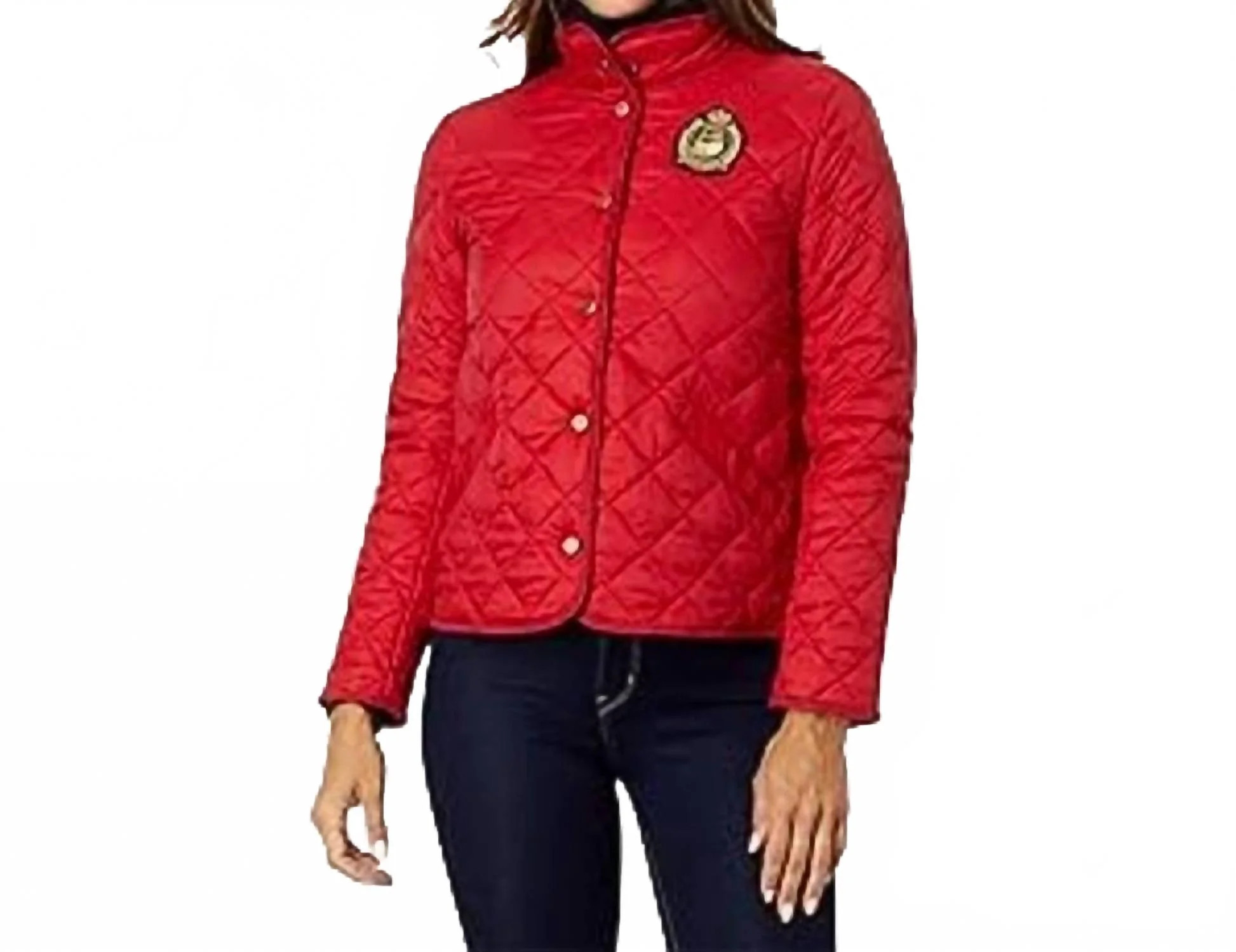 Crested Quilt Fleece Lined Jacket In Martin Red | Shop Simon