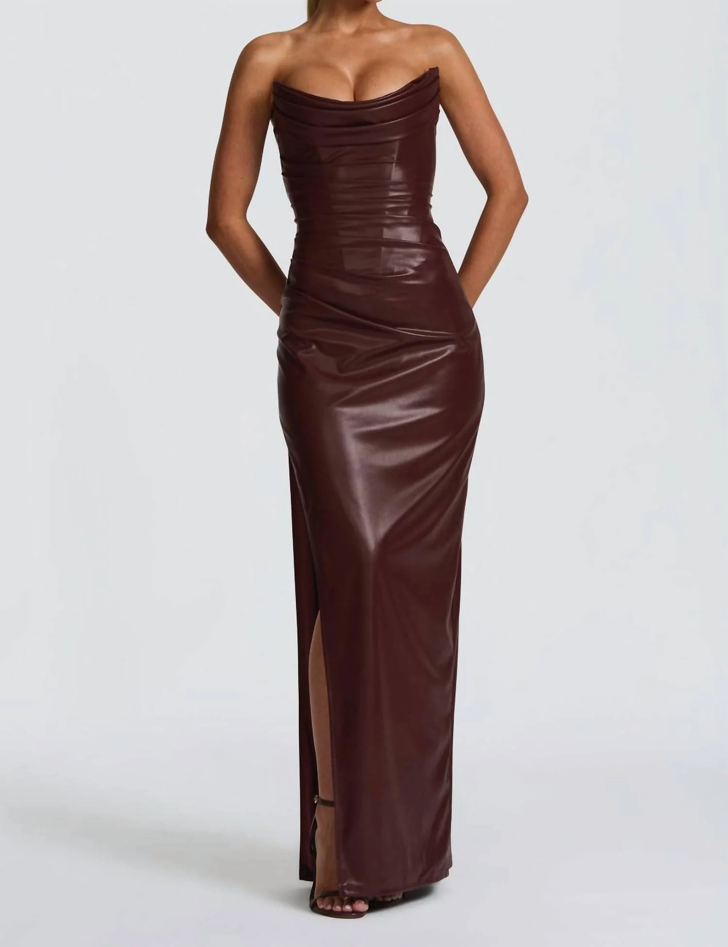 Alba Faux Leather Maxi Dress In Burgundy | Shop Simon