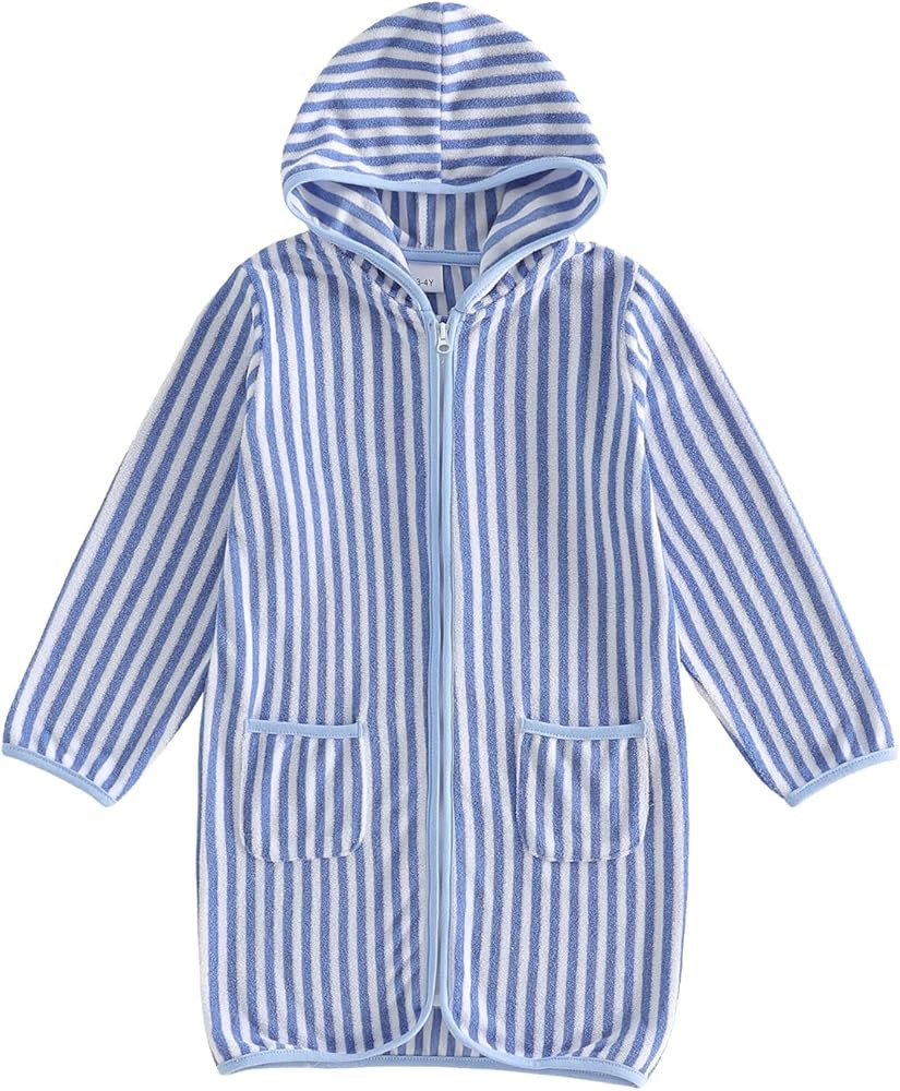 Boys Girls Hooded Terry Coverups One Piece Swimsuits Beach Zip Up Long Sleeve Striped Swim Cover ... | Amazon (US)