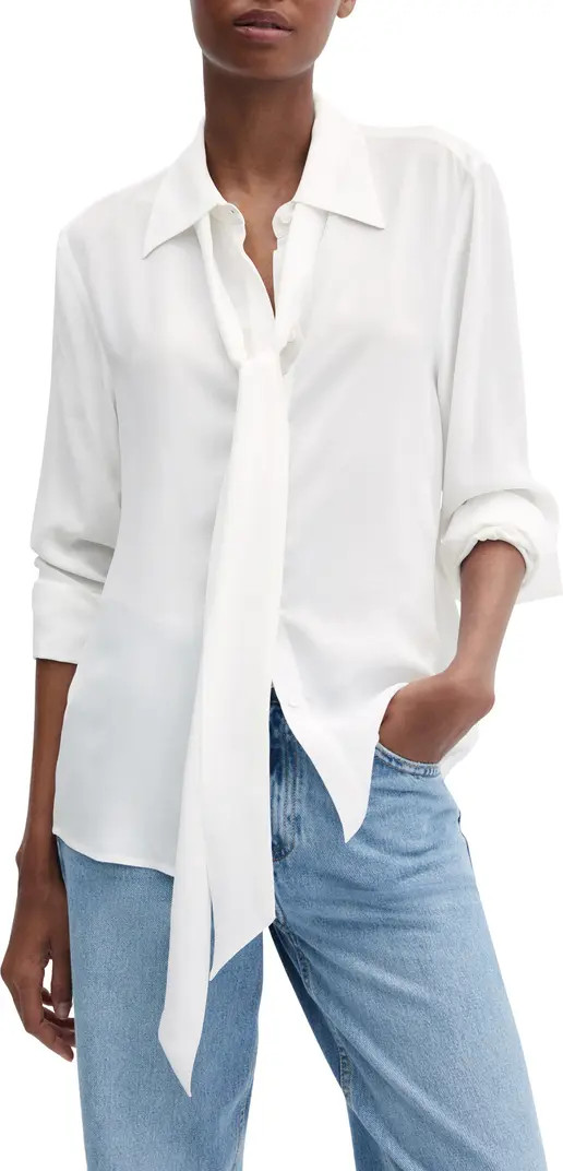 MANGO Tie Neck Button-Up Shirt | Nordstrom | Nordstrom