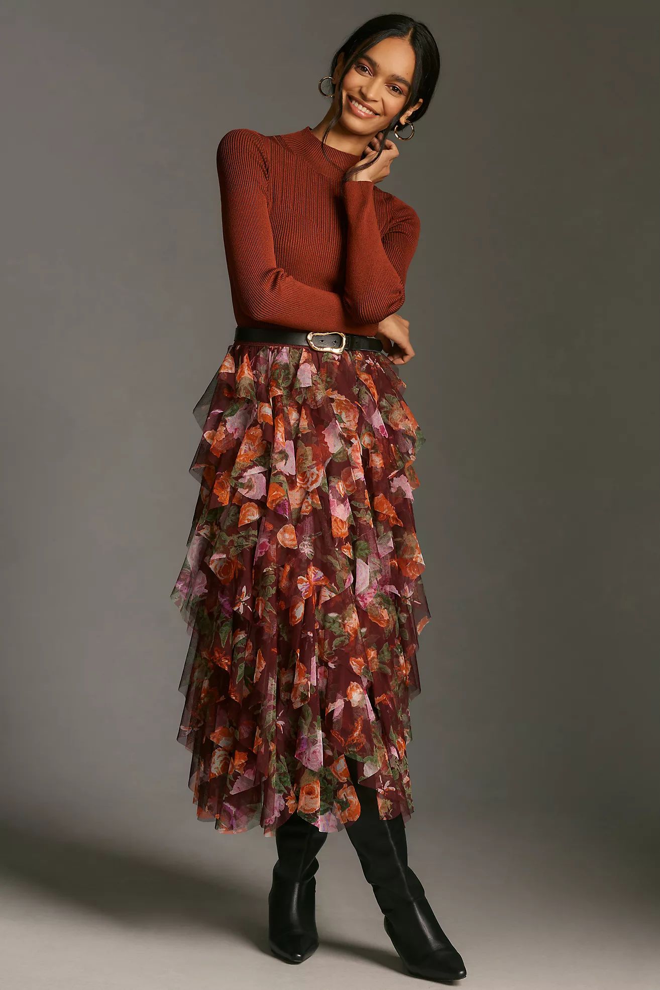 The Chéri Ruffled Tulle Midi Skirt by Anthropologie | Anthropologie (US)