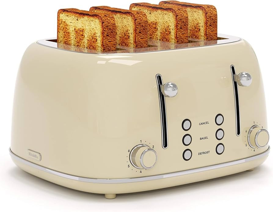 Toaster 4 Slice, Retro Stainless Toaster with 6 Bread Shade Settings,1.5''Wide Slots Toaster with... | Amazon (US)