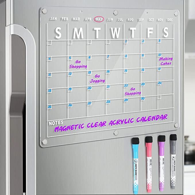 Acrylic Magnetic Dry Erase Board Calendar for Fridge, 16.5"x12" Inch Clear Dry Erase Calendar for... | Amazon (US)