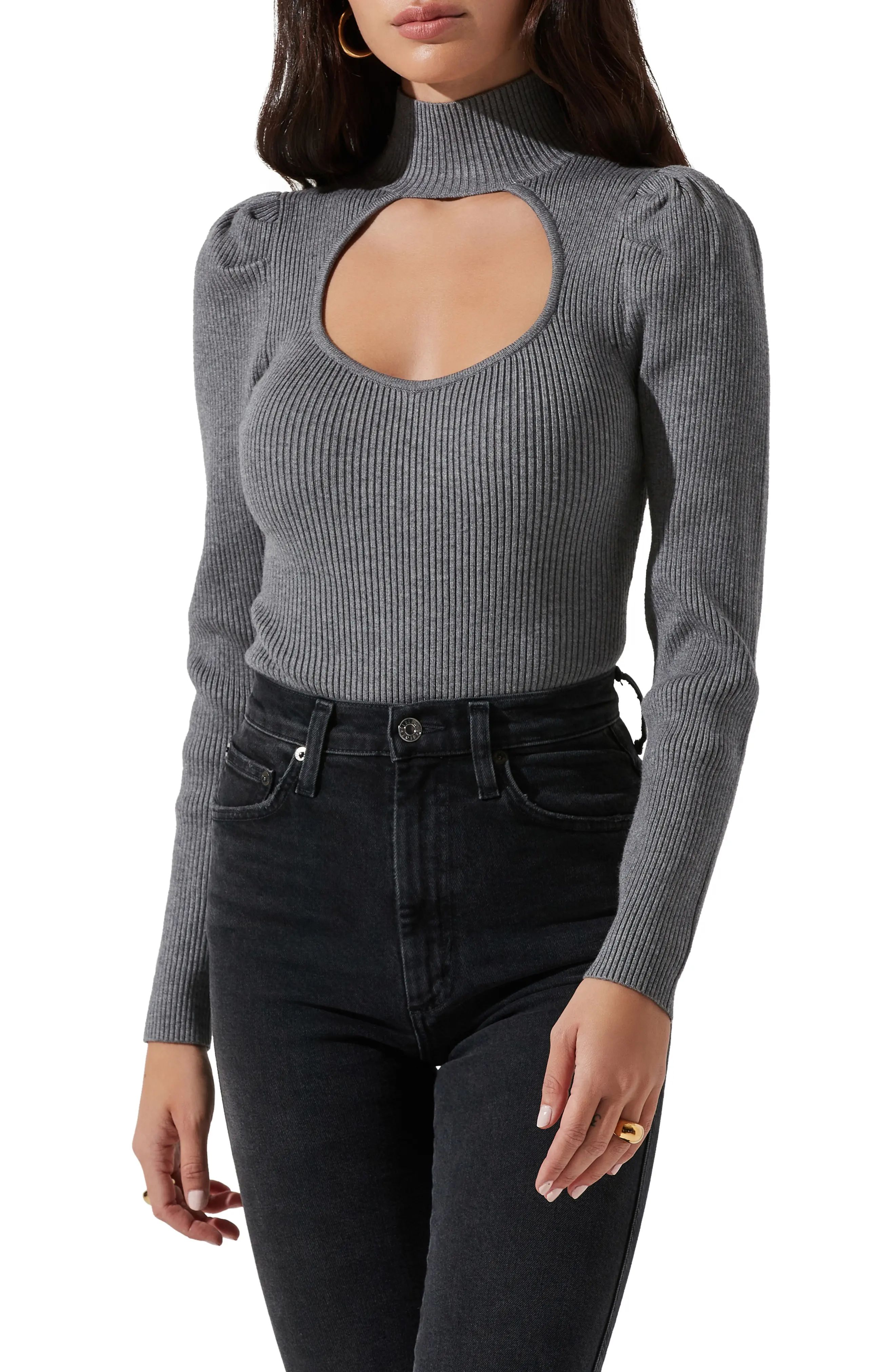 ASTR the Label Front Cutout Sweater Bodysuit, Size X-Large in Heather Grey at Nordstrom | Nordstrom