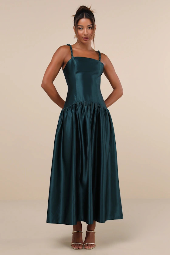 Modern Adoration Emerald Satin Backless Lace-Up Maxi Dress | Lulus