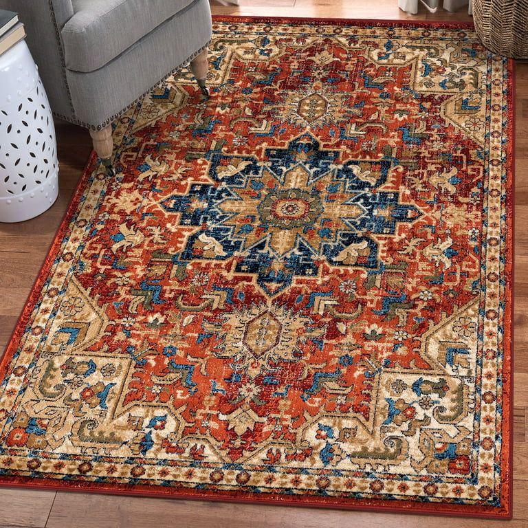 Luxe Weavers Red Oriental 8x10 Area Rug Stain Resistant Floral Carpet | Walmart (US)