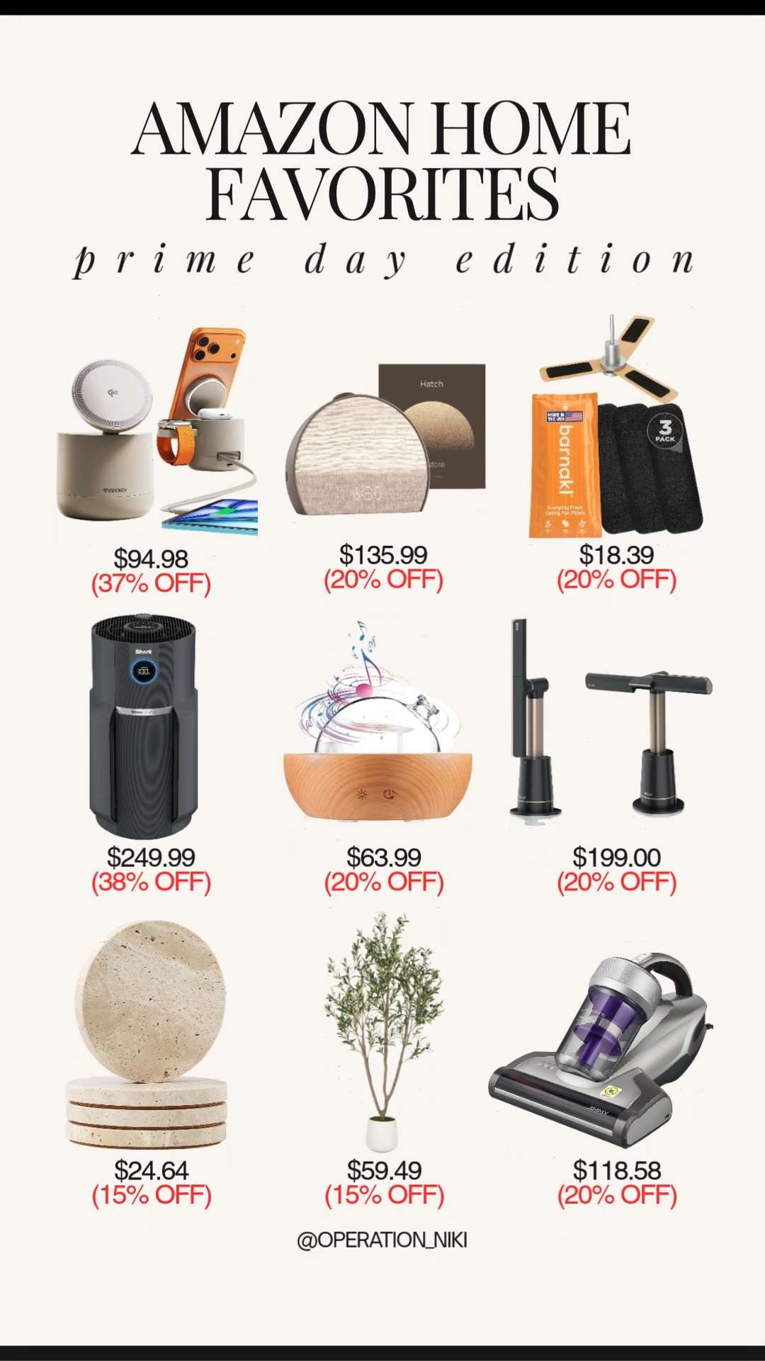 The wait is officially over because Amazon Prime Day deals are officially live! 🛍️ Now is the perfect time to grab those premium home upgrades and deep-cleaning essentials to keep your space feeling pristine, organized, and beautifully functional. ✨



This special lineup features some of the absolute best home items on a major discount. From smart air purifiers and aesthetic charging docks to high-performance hand vacuums, sleek fan cleaners, and cozy decor accents, these top-tier finds are perfect for resetting your space. These exclusive savings won't last long, so make sure to check out the links below and score these incredible Prime Day deals before they sell out! 🌟



Shop the entire Prime Day home selection linked below! 🛒



Follow for more @OPERATION_NIKI on IG, TikTok, & Facebook

#AmazonFinds #PrimeDay #HomeOrganization #OperationNiki #PrimeDayDeals #HomeReset #AmazonHome #SmartStorage #CleanHome #ShoppingHaul 

 #LTKHome #LTKSaleAlert