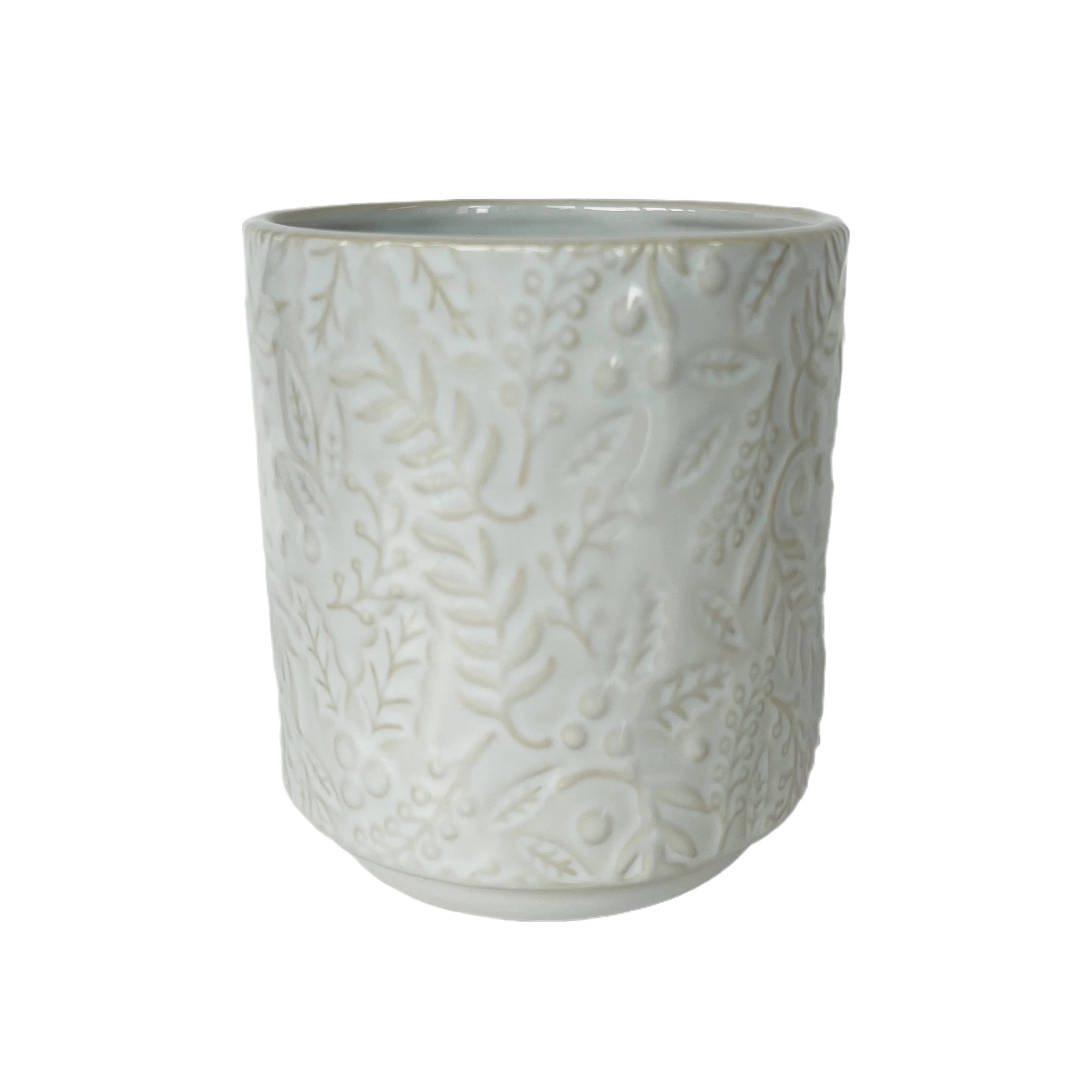 Holiday Time Christmas Decoration 4.25 inch White Ceramic Embossed Pot, Small Stoneware Planter | Walmart (US)