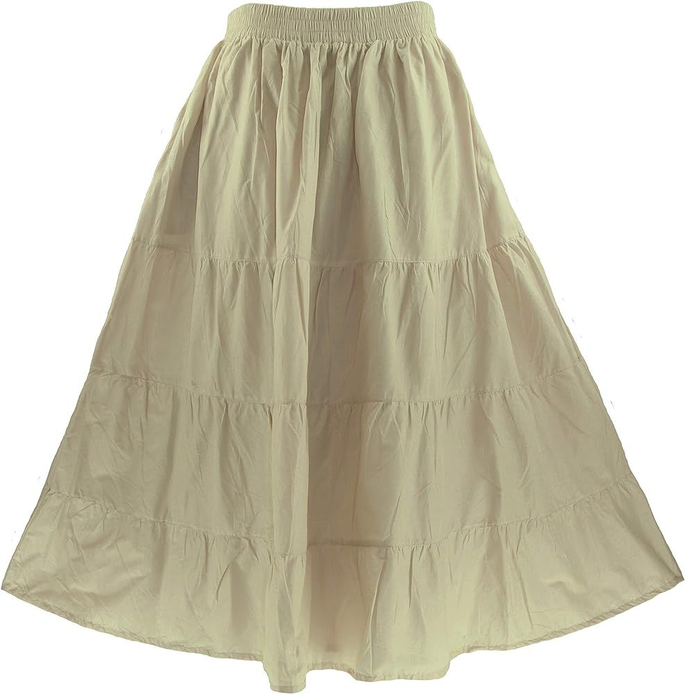 Beautybatik Women Cotton Plus Size Boho Gypsy Long Maxi Tier Skirt with Pockets XL to 3X | Amazon (US)