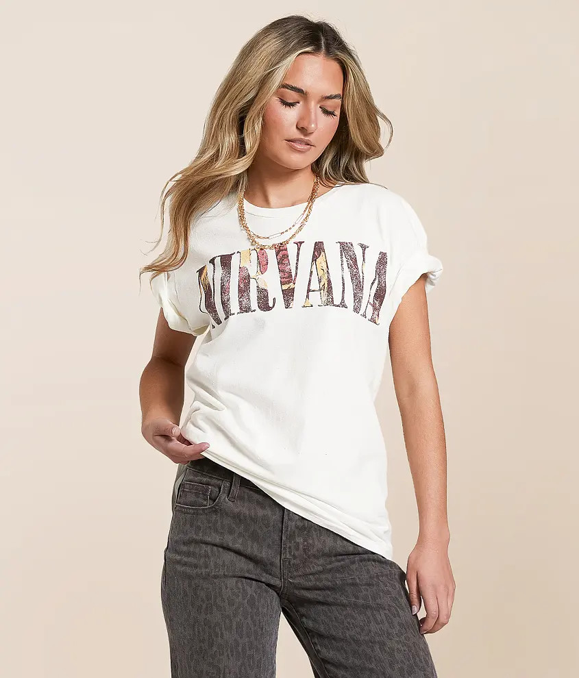 New + ExclusiveNirvana Band T-ShirtMerch TrafficPrice $34.99Color:Washed CreamSizeSize GuideUnse... | Buckle