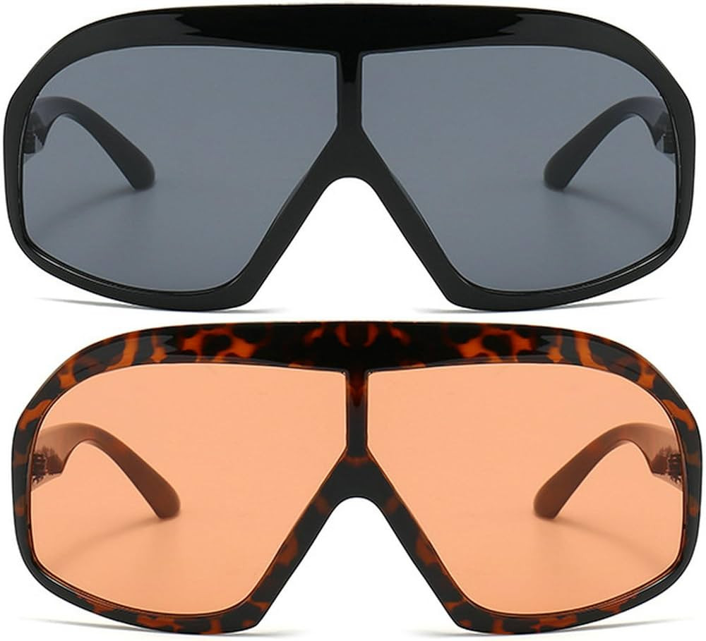 Fashion Oversized Square Women Sunglasses Vintage Punk Men Outdoor Eyewear Shades UV400 Orange Pu... | Amazon (US)