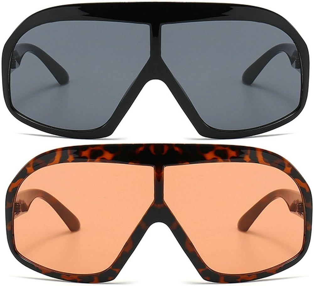 Fashion Oversized Square Women Sunglasses Vintage Punk Men Outdoor Eyewear Shades UV400 Orange Pu... | Amazon (US)
