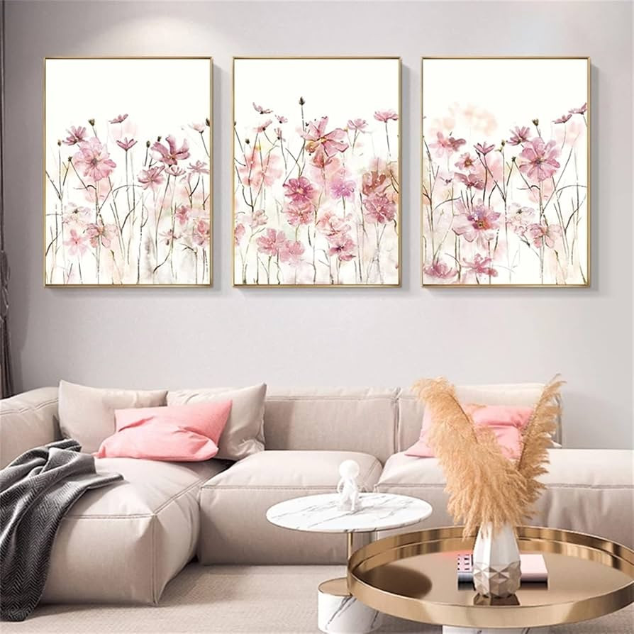 Sarah Duke 3er Poster Set Wohnzimmer, Rosa Blumen Wandbilder Kunstposter, Ohne Rahmen Leinwandbil... | Amazon (DE)