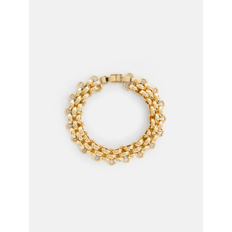 Free Assembly Women's Goldtone Chunky Link Bracelet, 7.5" + .5" Clasp | Walmart (US)