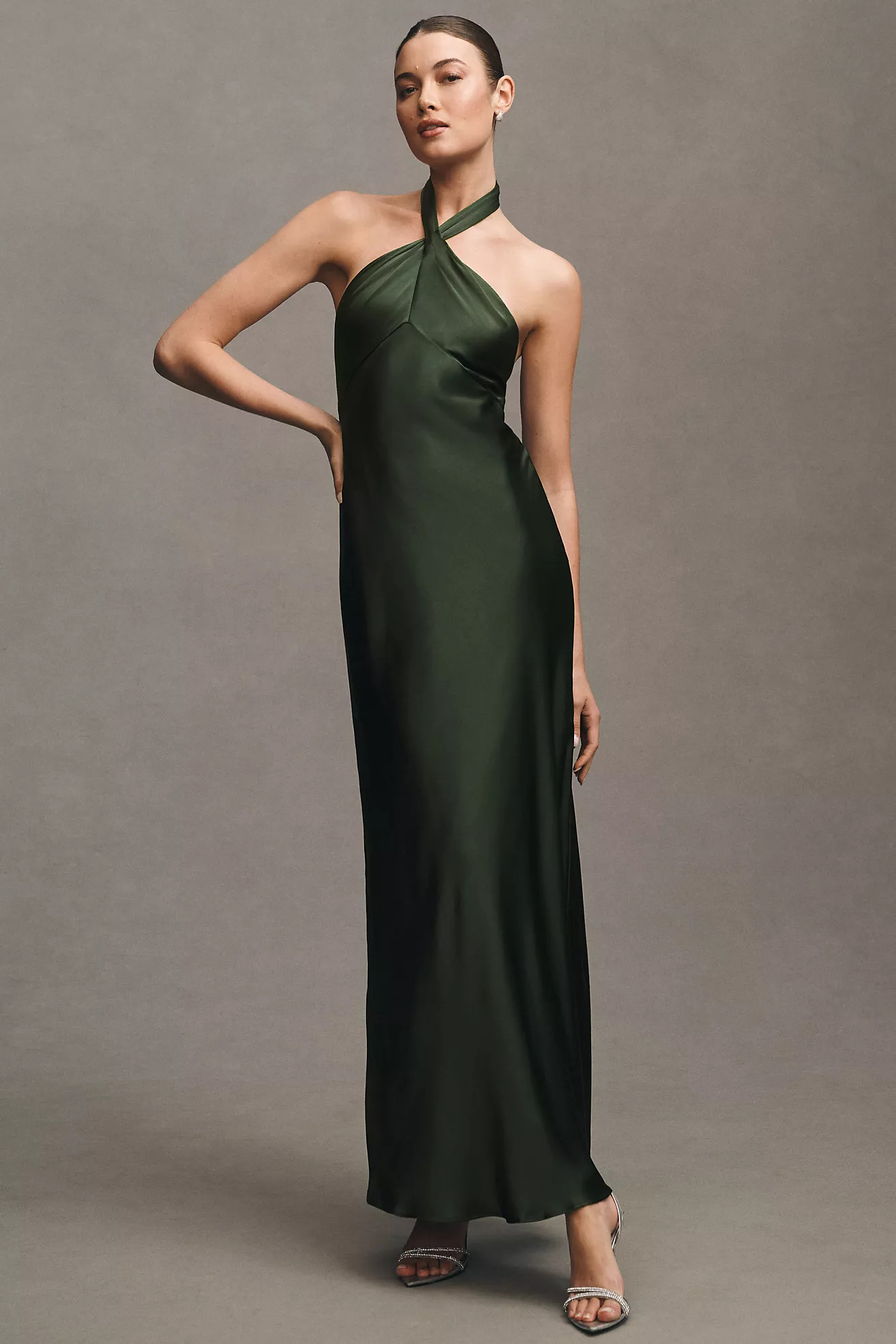 BHLDN Selma Halter-Neck High-Shine Satin Maxi Dress | Anthropologie (US)