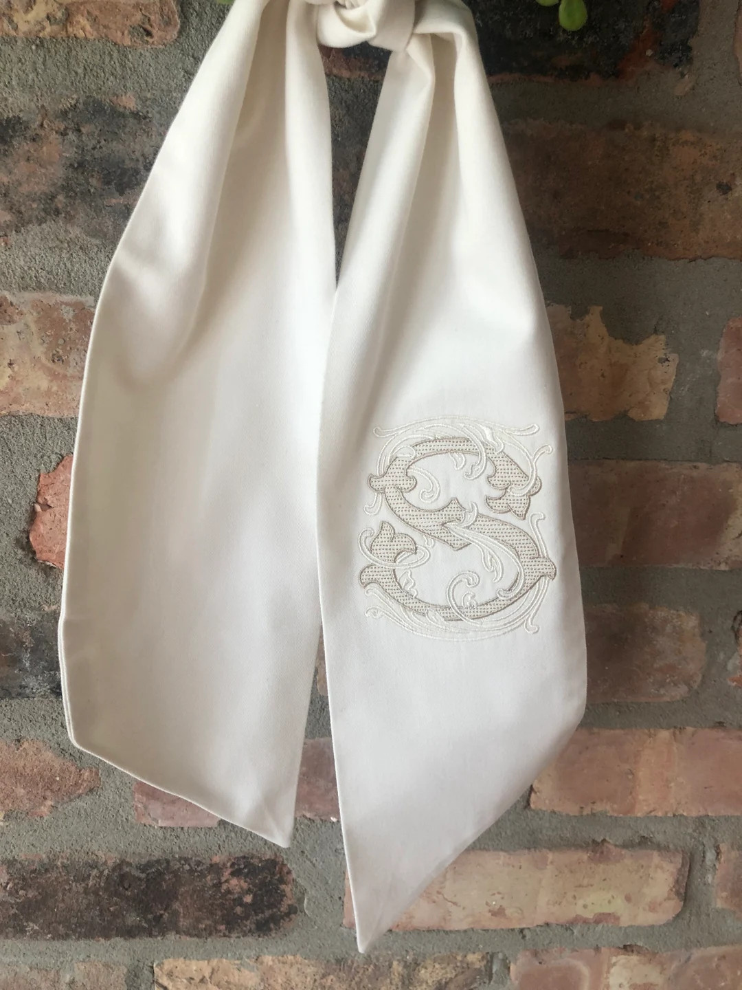 Ivory White or Red Wreath Sash With Vintage Double Monogram - Etsy | Etsy (US)