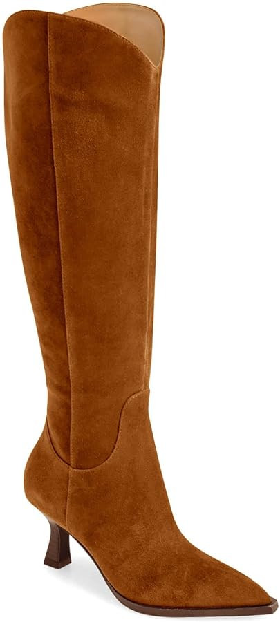 Coutgo Womens Wide Calf Knee High Boots Kitten Heel Pointed Toe Tall Boots Side Zipper Fall Winte... | Amazon (US)