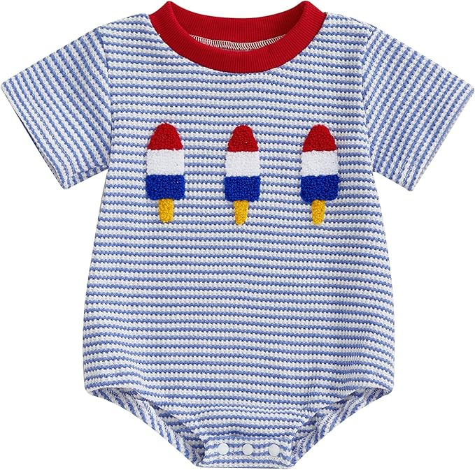 VISGOGO Unisex Baby Boy Girl Striped Romper Waffle Short Sleeve Bubble Oversized Romper Bodysuit ... | Amazon (US)