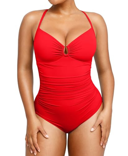 SHAPELLX Womens Swimsuits Tummy Control Bathing Suit Slimming One Piece U-Ring Shapewear Shaping Swimwear Red XX-Large | Amazon (US)