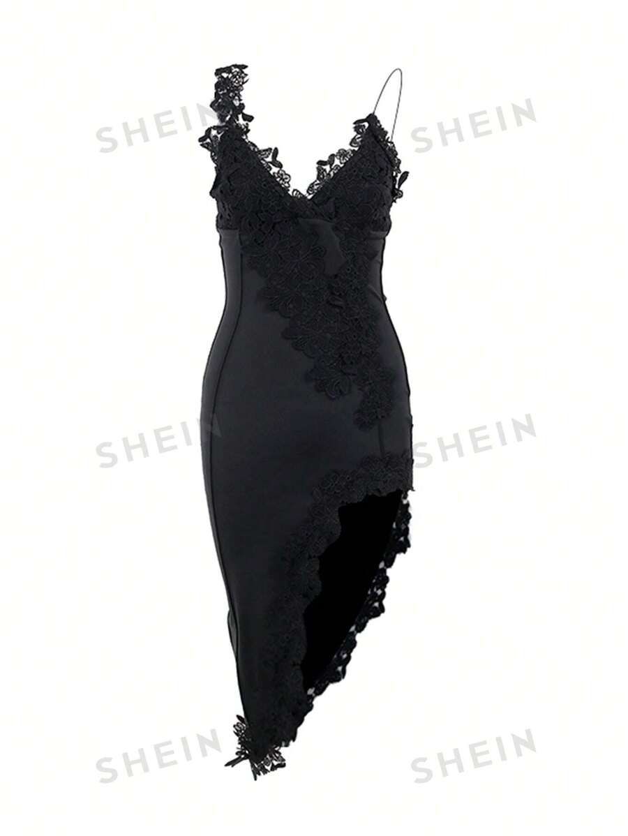 Guipure Lace Appliques Asymmetrical Hem Dress | SHEIN