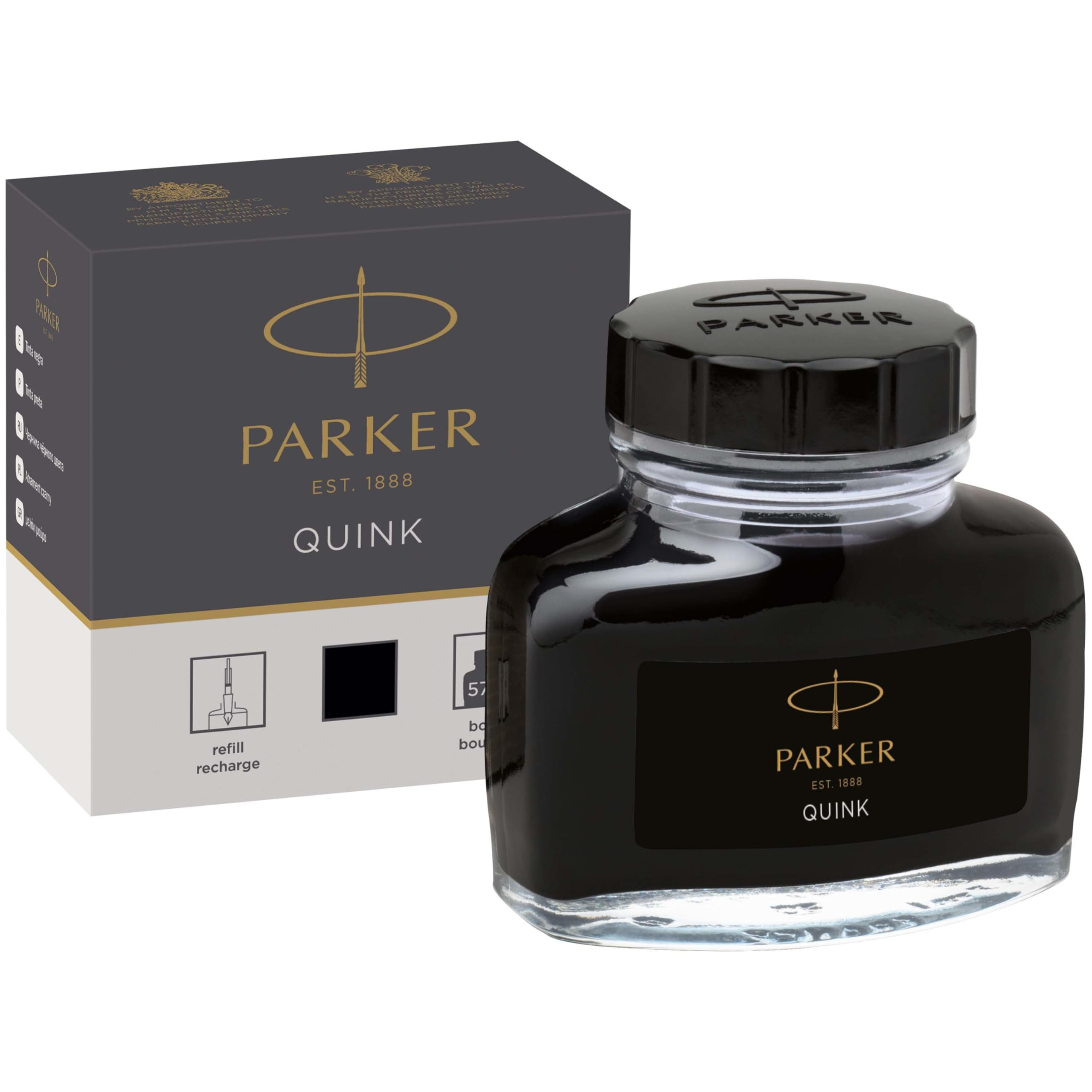 Parker Fountain Pen Ink Bottle, Black QUINK Ink, 57 ml Fountain Pen Refill | Amazon (US)