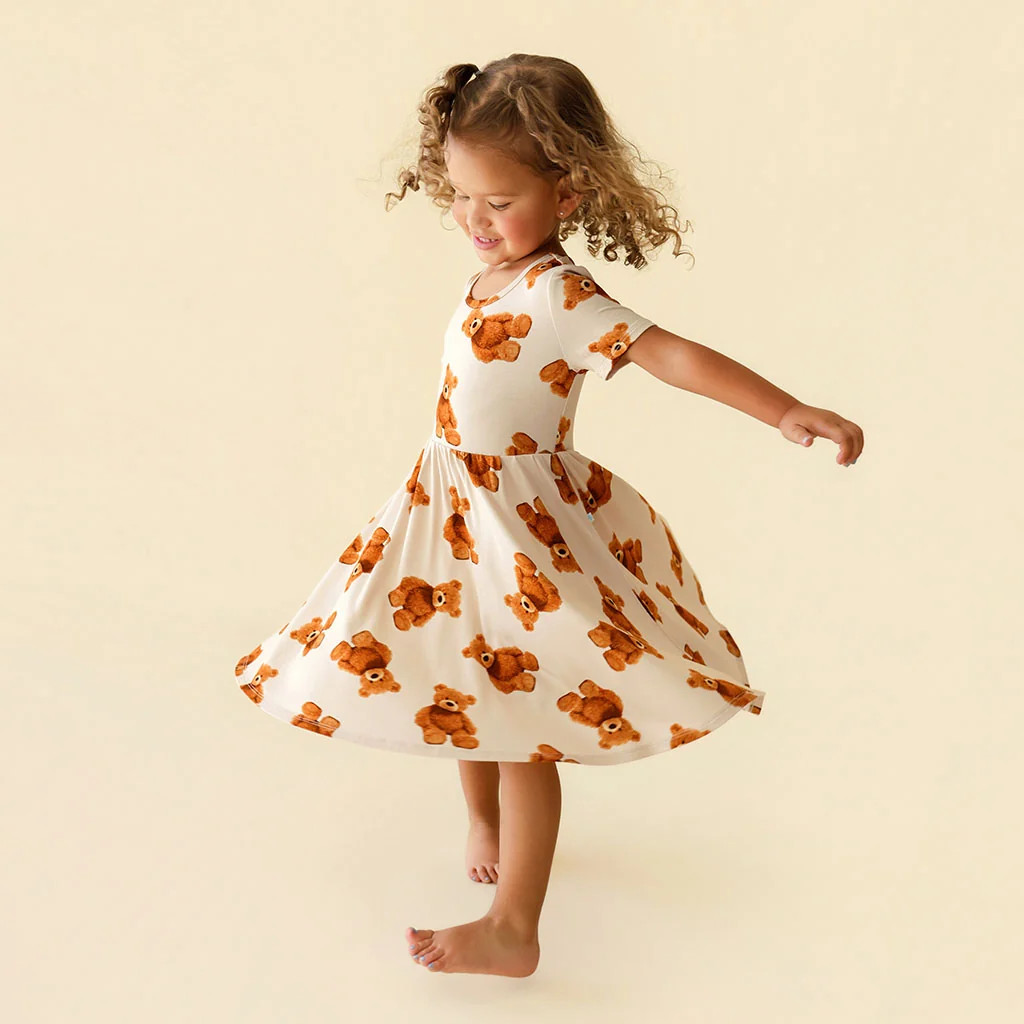 Bears Yellow Toddler Girl Dress | Teddy Freddy | Posh Peanut