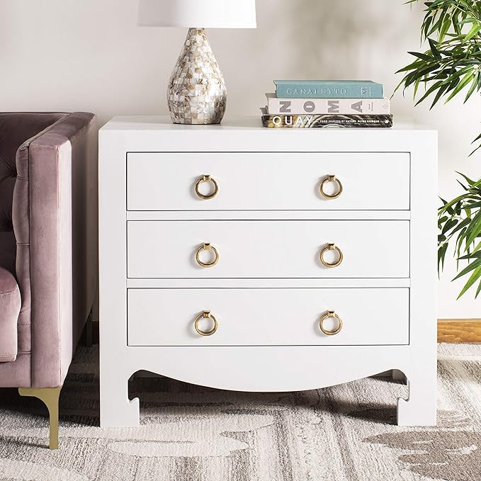 Safavieh Home Dion White and Gold 3-drawer Chest | Amazon (US)