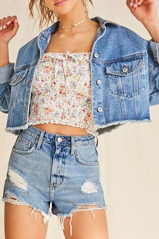 Distressed Retro High-Rise Shorts | Forever 21 (US)