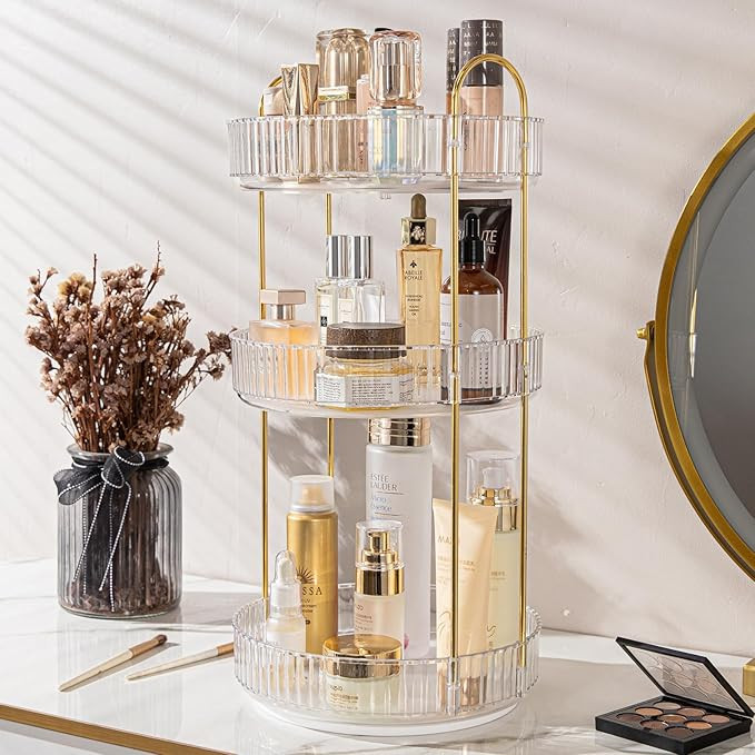 Rotating Makeup Organizer for Vanity 3 Tier, 360 Spinning High-Capacity Skincare Clear Make Up St... | Amazon (US)