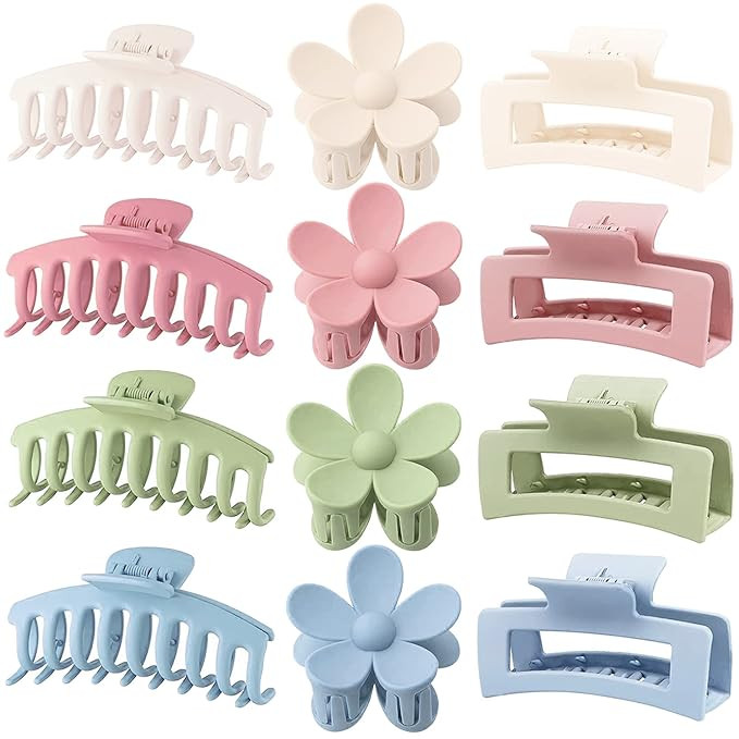 12 Pack Large Hair Claw Clips Flower Hair Clips Big Claw Clips for Thick Hair, Big Hair Clips Squ... | Amazon (US)