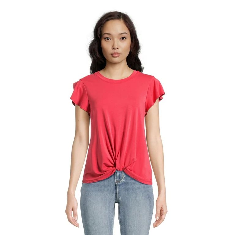Time and Tru Women's Relaxed Fit Twist Top with Short Sleeves, XS-3XL | Walmart (US)