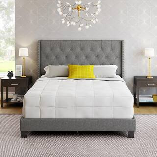 RestRite Marlo Grey Linen Queen Upholstered Platform Bed Frame-MIGR968QN - The Home Depot | The Home Depot