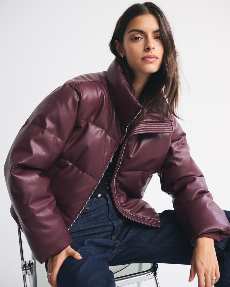 Vegan Leather Short Puffer | Abercrombie & Fitch (US)