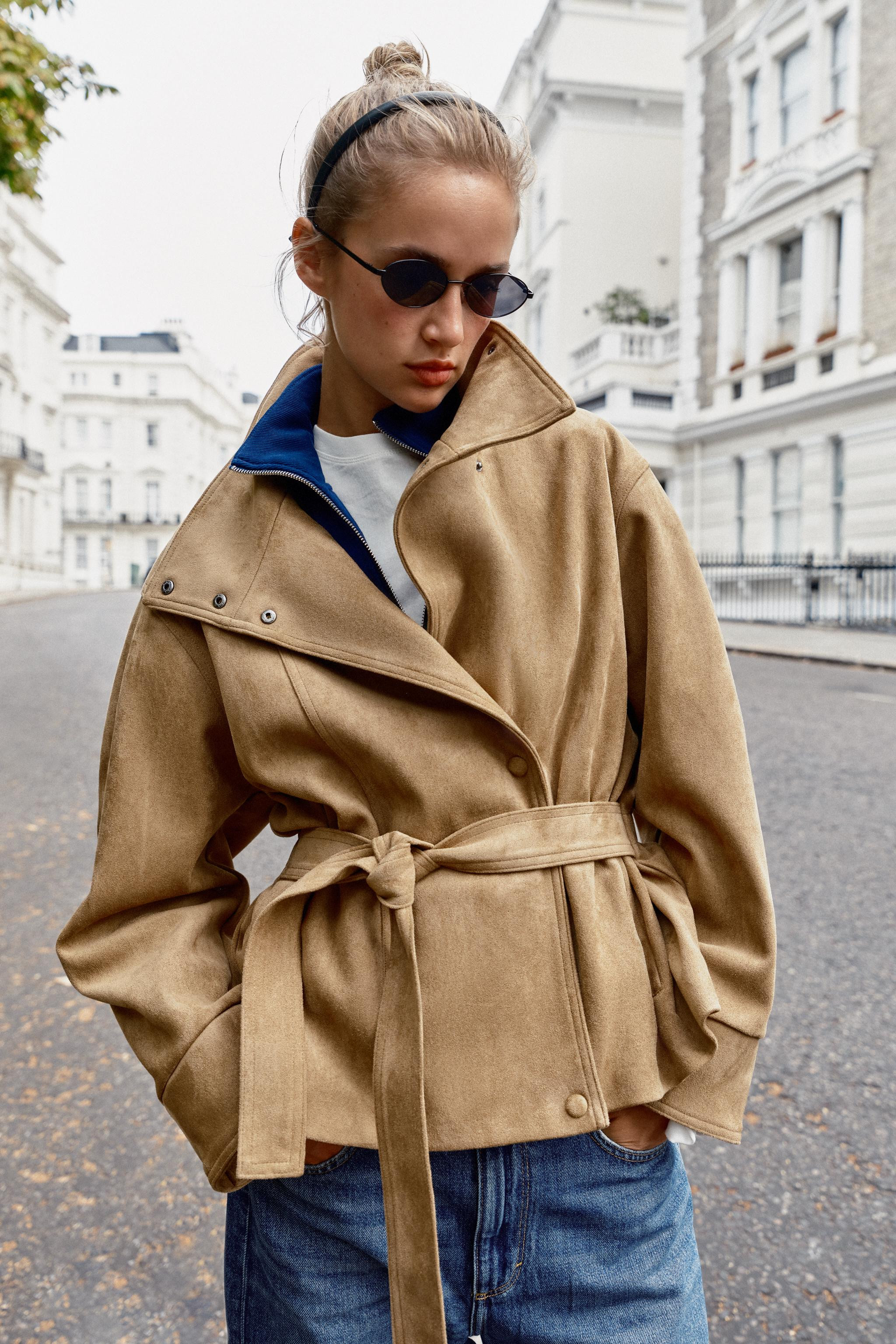 FAUX SUEDE BELTED JACKET | Zara US