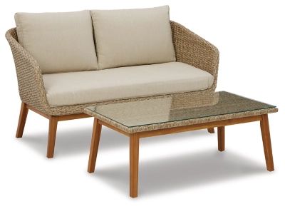 Crystal Cave Nuvella Outdoor Loveseat with Coffee Table | Ashley Homestore