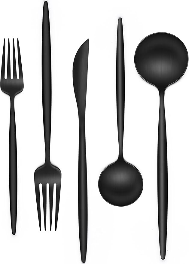 Matte Black Silverware Set 30 Piece, Wildone Stainless Steel Flatware Set Service for 6, Cutlery ... | Amazon (US)
